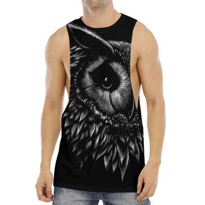 Black And White Owl Print Men's Muscle Tank Top