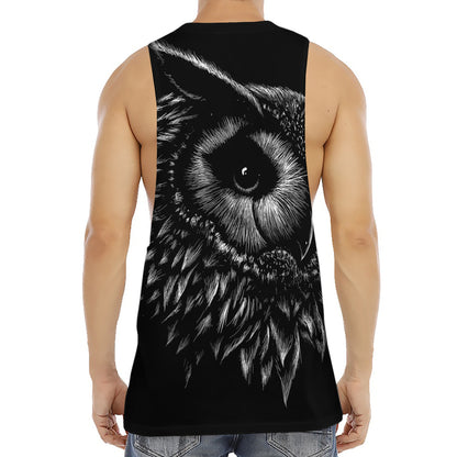Black And White Owl Print Men's Muscle Tank Top