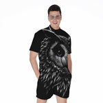 Black And White Owl Print Men's Rompers