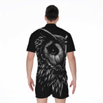 Black And White Owl Print Men's Rompers