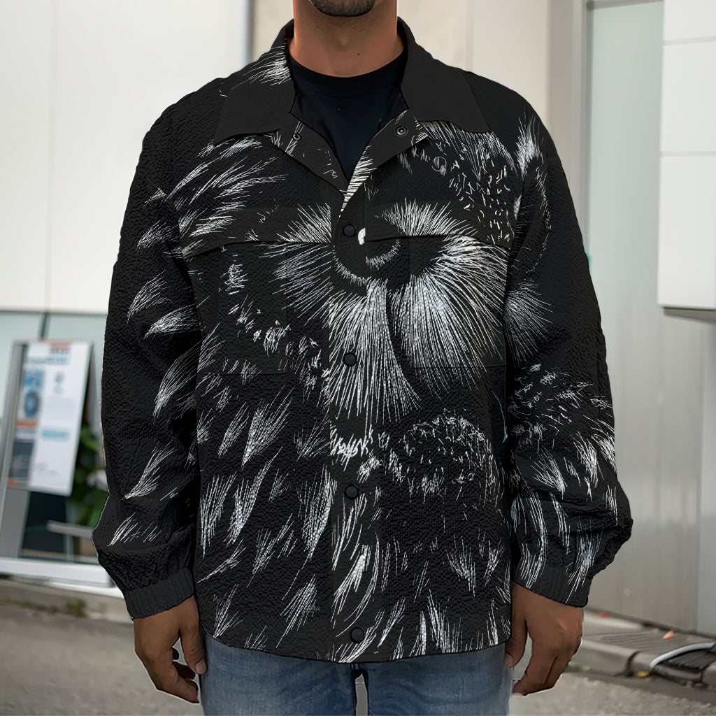 Black And White Owl Print Men's Shirt Jacket