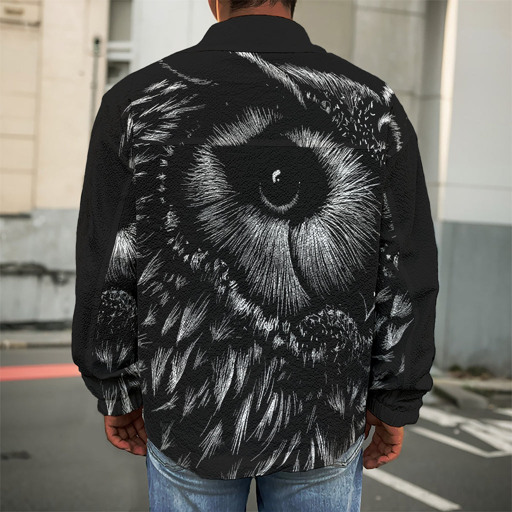 Black And White Owl Print Men's Shirt Jacket