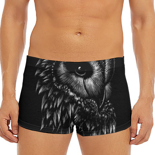 Black And White Owl Print Men's Short Boxer Briefs