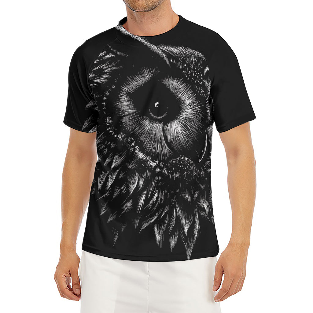 Black And White Owl Print Men's Short Sleeve Rash Guard