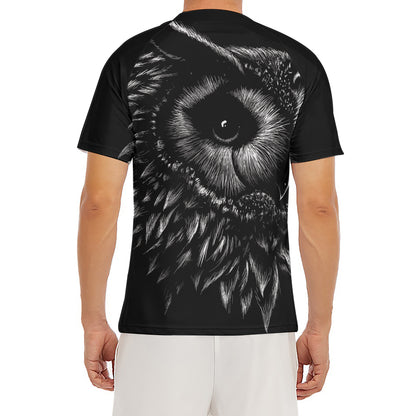 Black And White Owl Print Men's Short Sleeve Rash Guard