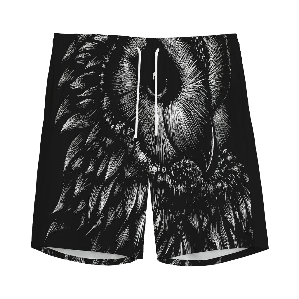 Black And White Owl Print Men's Sports Shorts