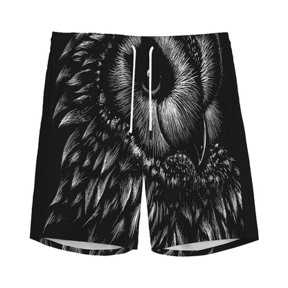 Black And White Owl Print Men's Sports Shorts