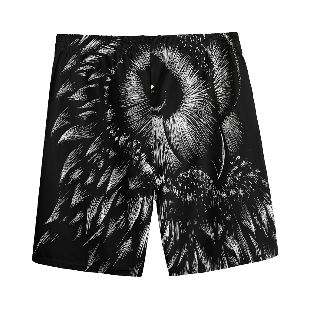 Black And White Owl Print Men's Sports Shorts