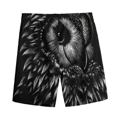 Black And White Owl Print Men's Sports Shorts