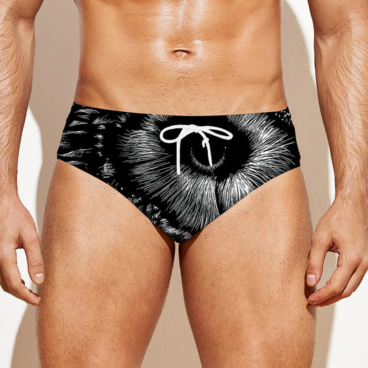 Black And White Owl Print Men's Swim Briefs