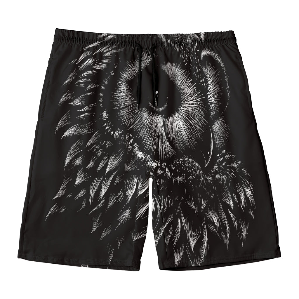 Black And White Owl Print Men's Swim Trunks
