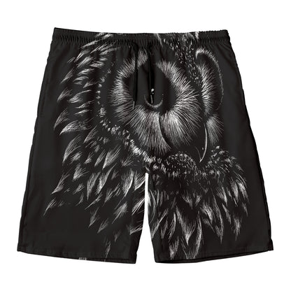 Black And White Owl Print Men's Swim Trunks