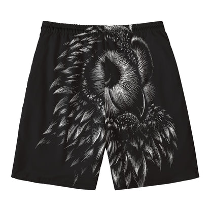 Black And White Owl Print Men's Swim Trunks