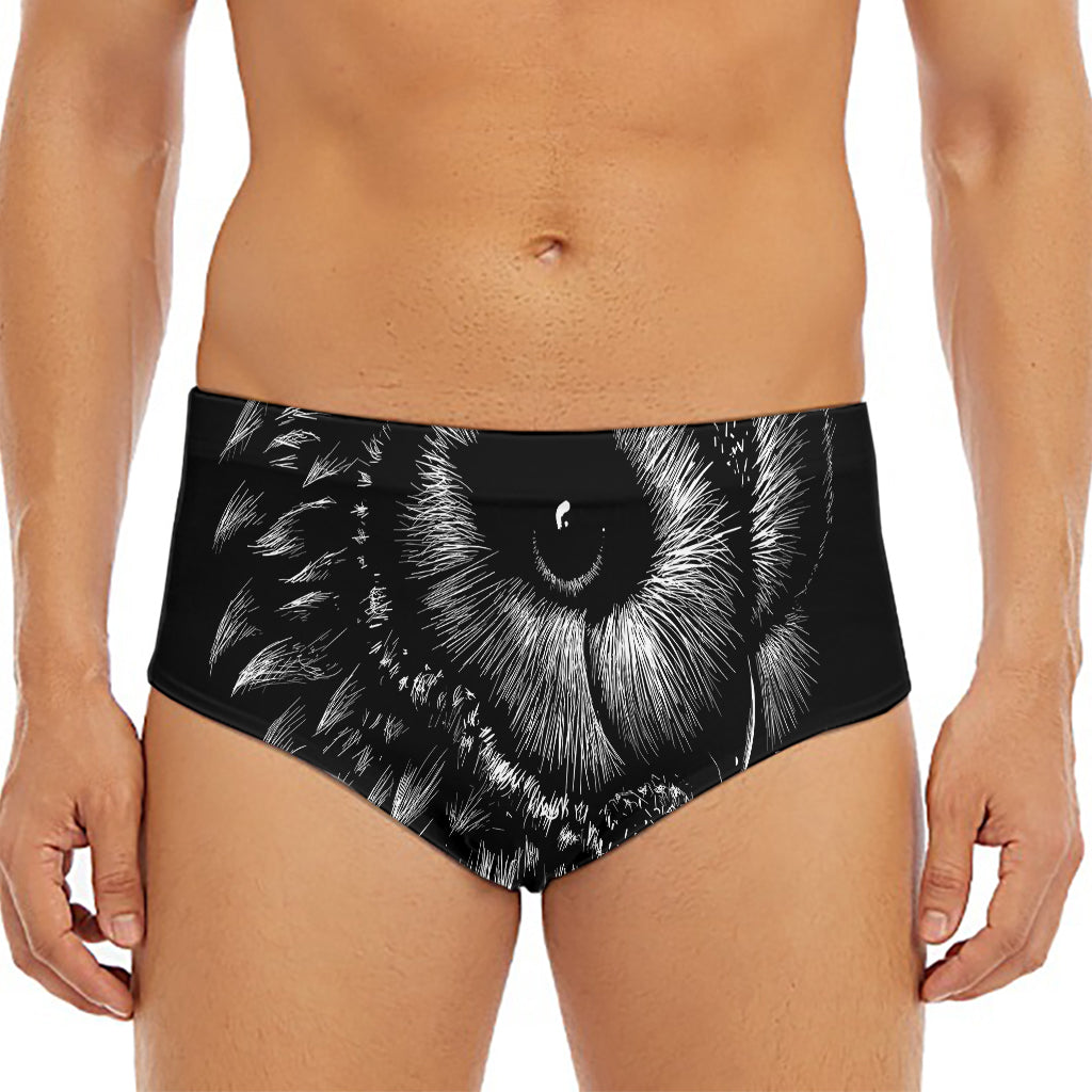 Black And White Owl Print Men's Triangle Swim Briefs