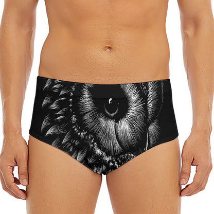 Black And White Owl Print Men's Triangle Swim Briefs
