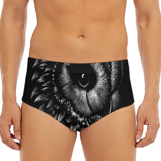 Black And White Owl Print Men's Triangle Swim Briefs