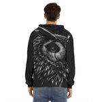 Black And White Owl Print Men's Velvet Pullover Hoodie