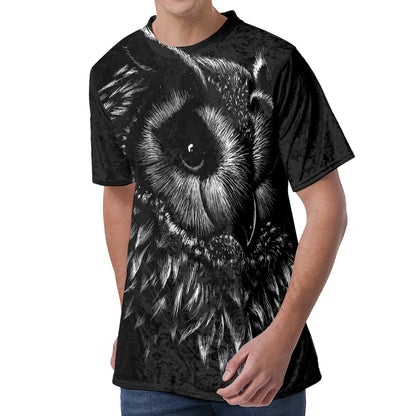 Black And White Owl Print Men's Velvet T-Shirt