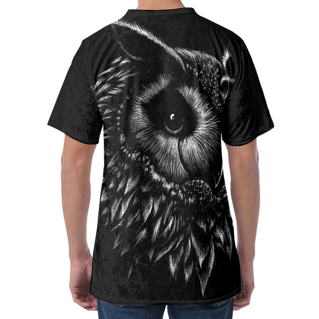 Black And White Owl Print Men's Velvet T-Shirt