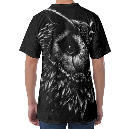 Black And White Owl Print Men's Velvet T-Shirt