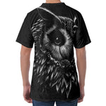 Black And White Owl Print Men's Velvet T-Shirt