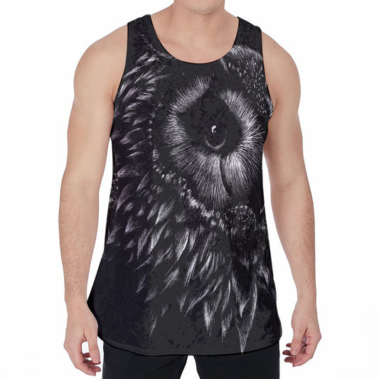 Black And White Owl Print Men's Velvet Tank Top
