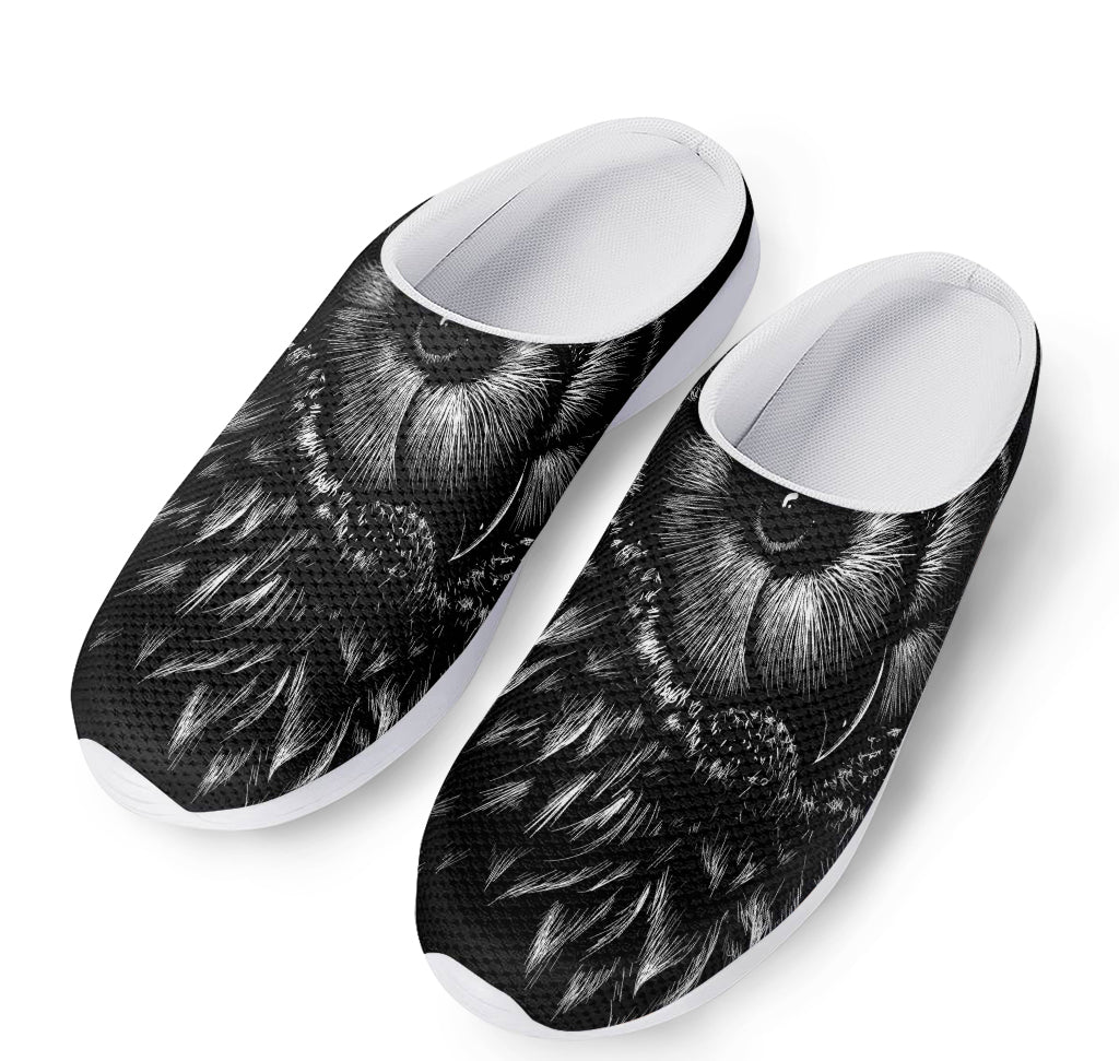 Black And White Owl Print Mesh Casual Shoes