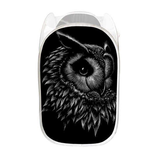Black And White Owl Print Mesh Laundry Hamper