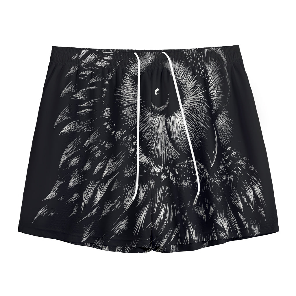 Black And White Owl Print Mesh Shorts