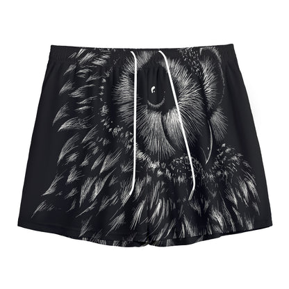 Black And White Owl Print Mesh Shorts