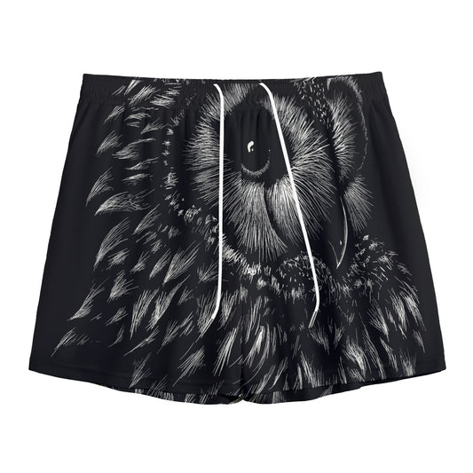Black And White Owl Print Mesh Shorts