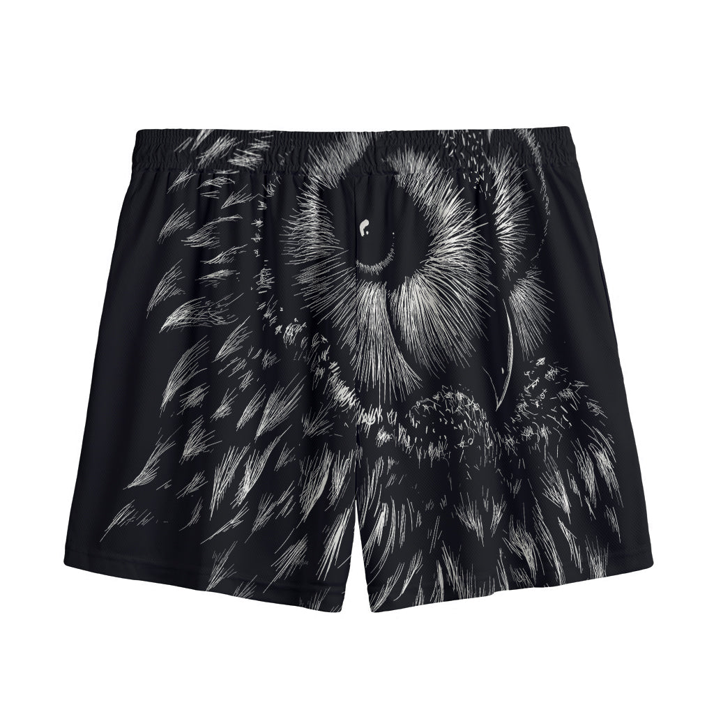Black And White Owl Print Mesh Shorts