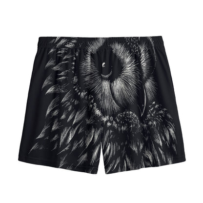 Black And White Owl Print Mesh Shorts