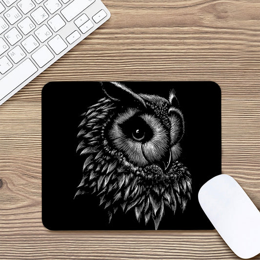 Black And White Owl Print Mouse Pad