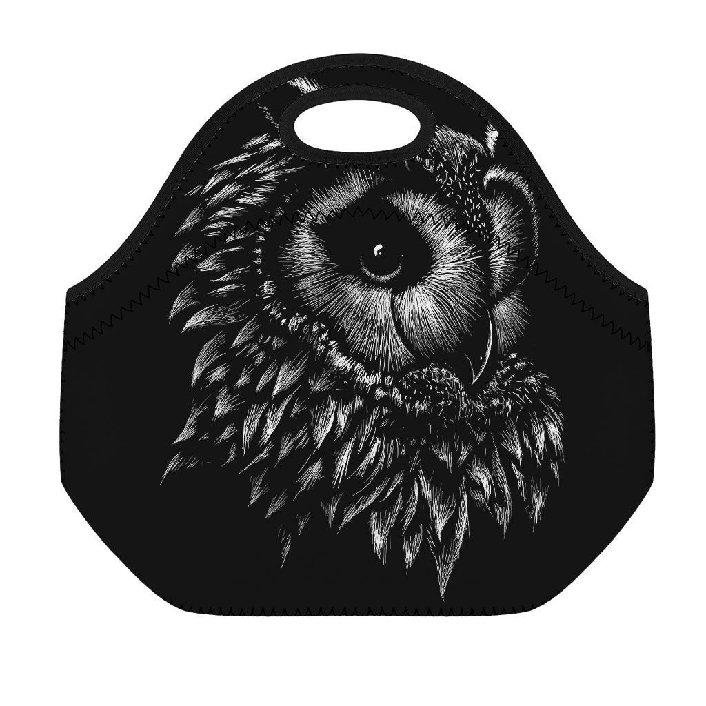 Black And White Owl Print Neoprene Lunch Bag
