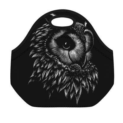 Black And White Owl Print Neoprene Lunch Bag
