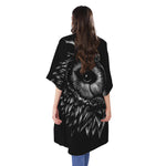 Black And White Owl Print Open Front Beach Cover Up
