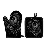 Black And White Owl Print Oven Mitt And Pot Holder Set
