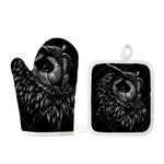 Black And White Owl Print Oven Mitt And Pot Holder Set