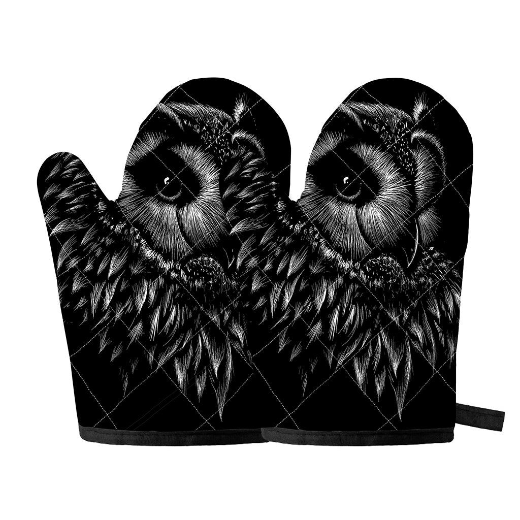 Black And White Owl Print Oven Mitts