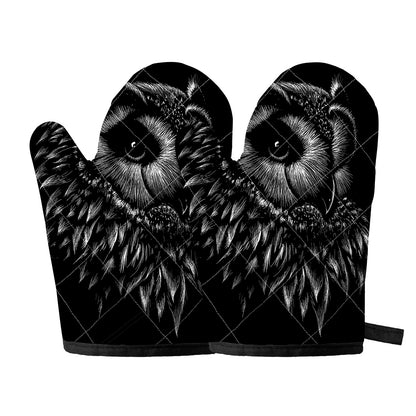 Black And White Owl Print Oven Mitts