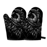 Black And White Owl Print Oven Mitts
