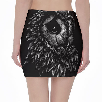 Black And White Owl Print Pencil Mini Skirt