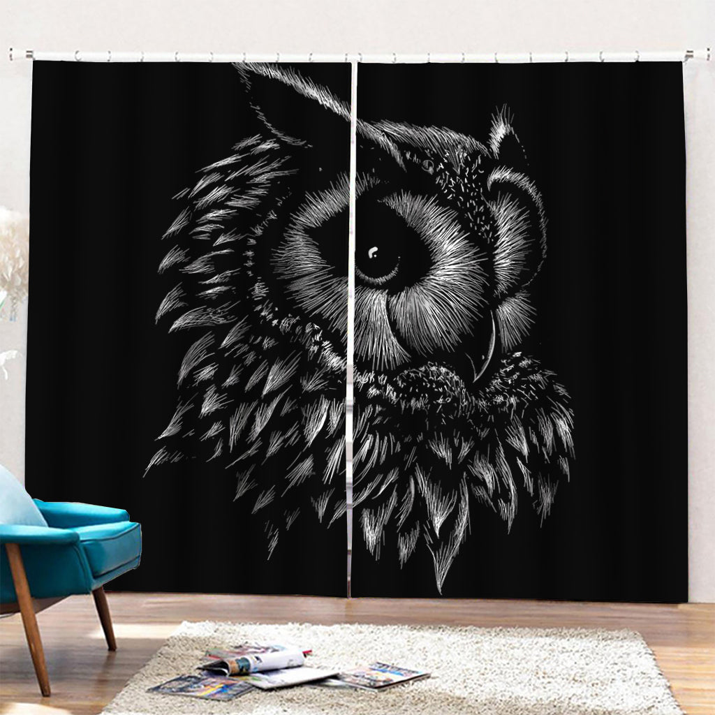 Black And White Owl Print Pencil Pleat Curtains