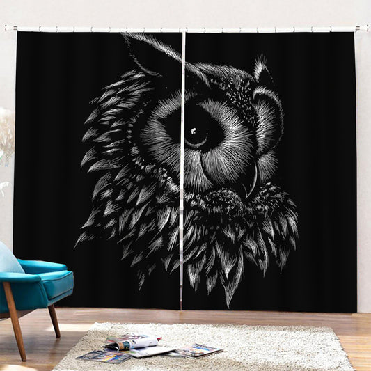 Black And White Owl Print Pencil Pleat Curtains