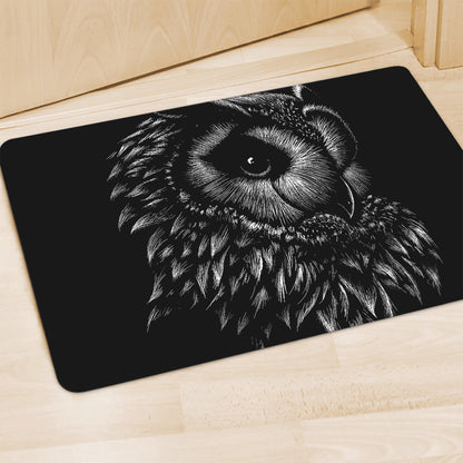 Black And White Owl Print Polyester Doormat