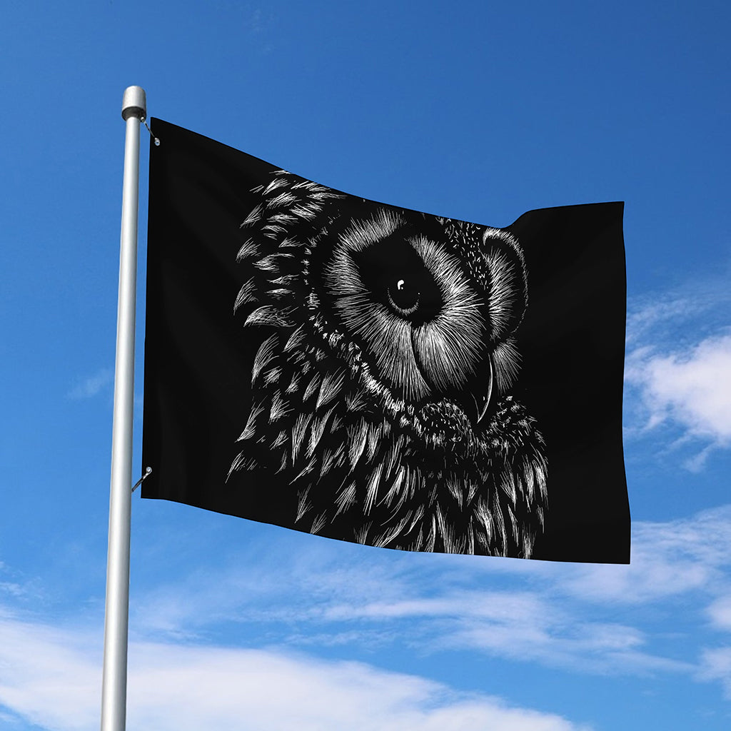 Black And White Owl Print Polyester Flag