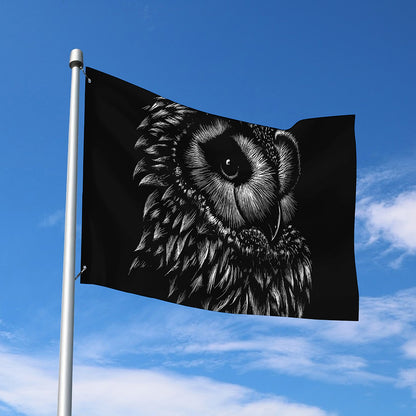 Black And White Owl Print Polyester Flag