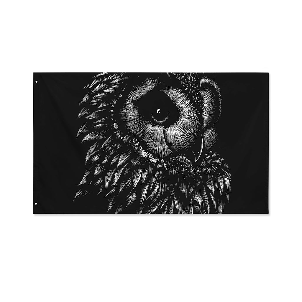 Black And White Owl Print Polyester Flag