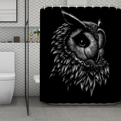 Black And White Owl Print Polyester Shower Curtain